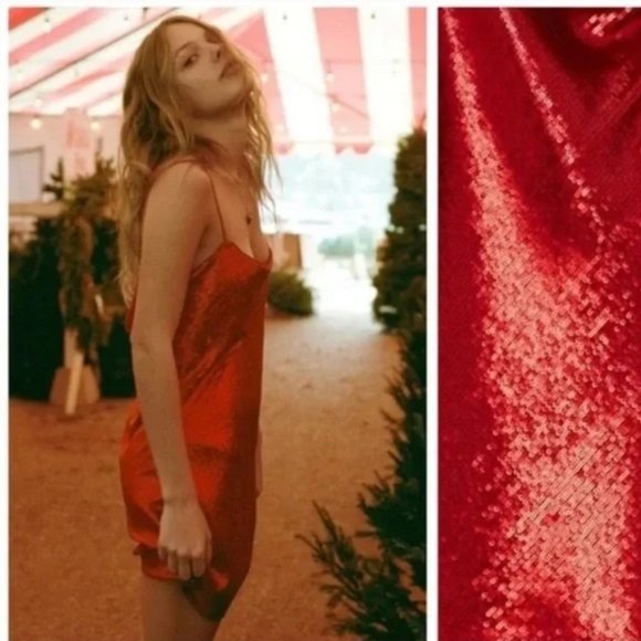 ZARA Red Sequin Cowl Back Spaghetti Strap Mini Dress Size M NEW WITH TAG! - Picture 7 of 9